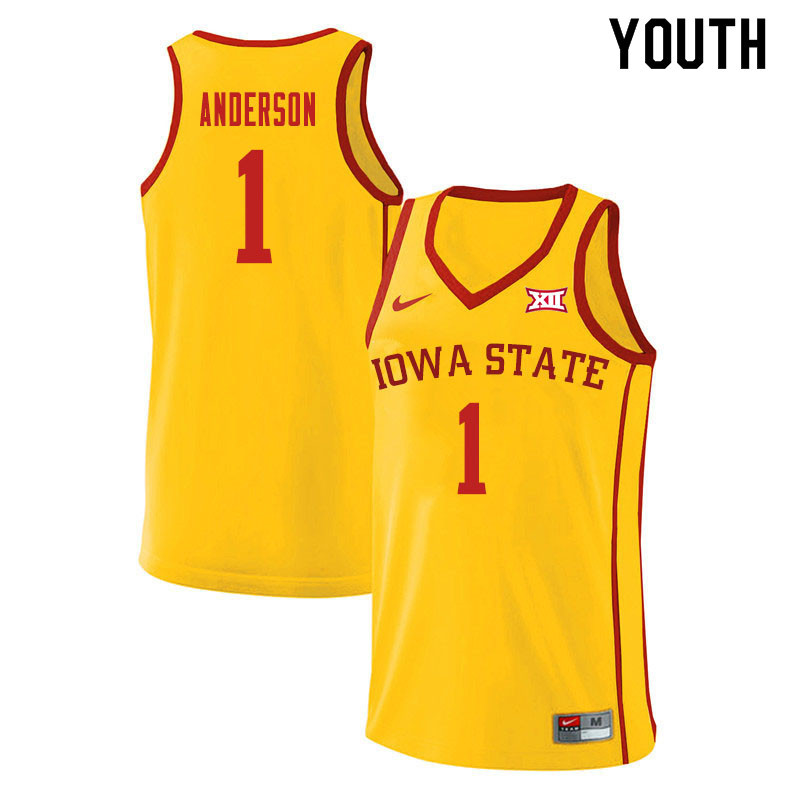 Youth #1 Luke Anderson Iowa State Cyclones College Basketball Jerseys Sale-Yellow